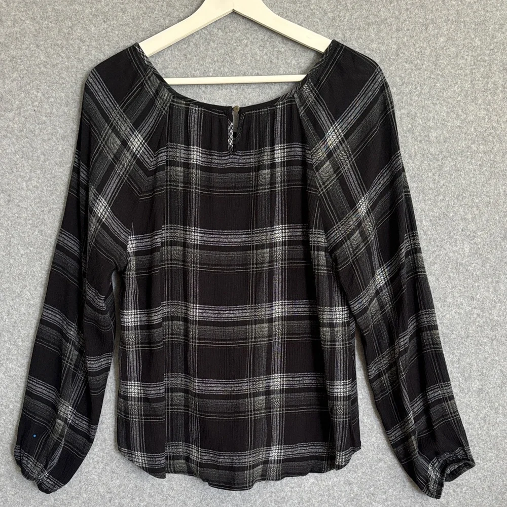 Bobeau Long Sleeve Peasant Plaid Blouse M - Picture 2 of 9